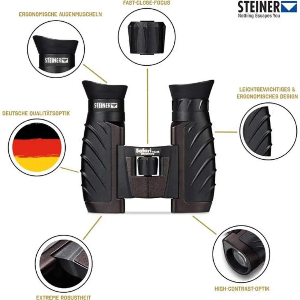 Safari UltraSharp Binoculars Compact Lightweight, 10x26